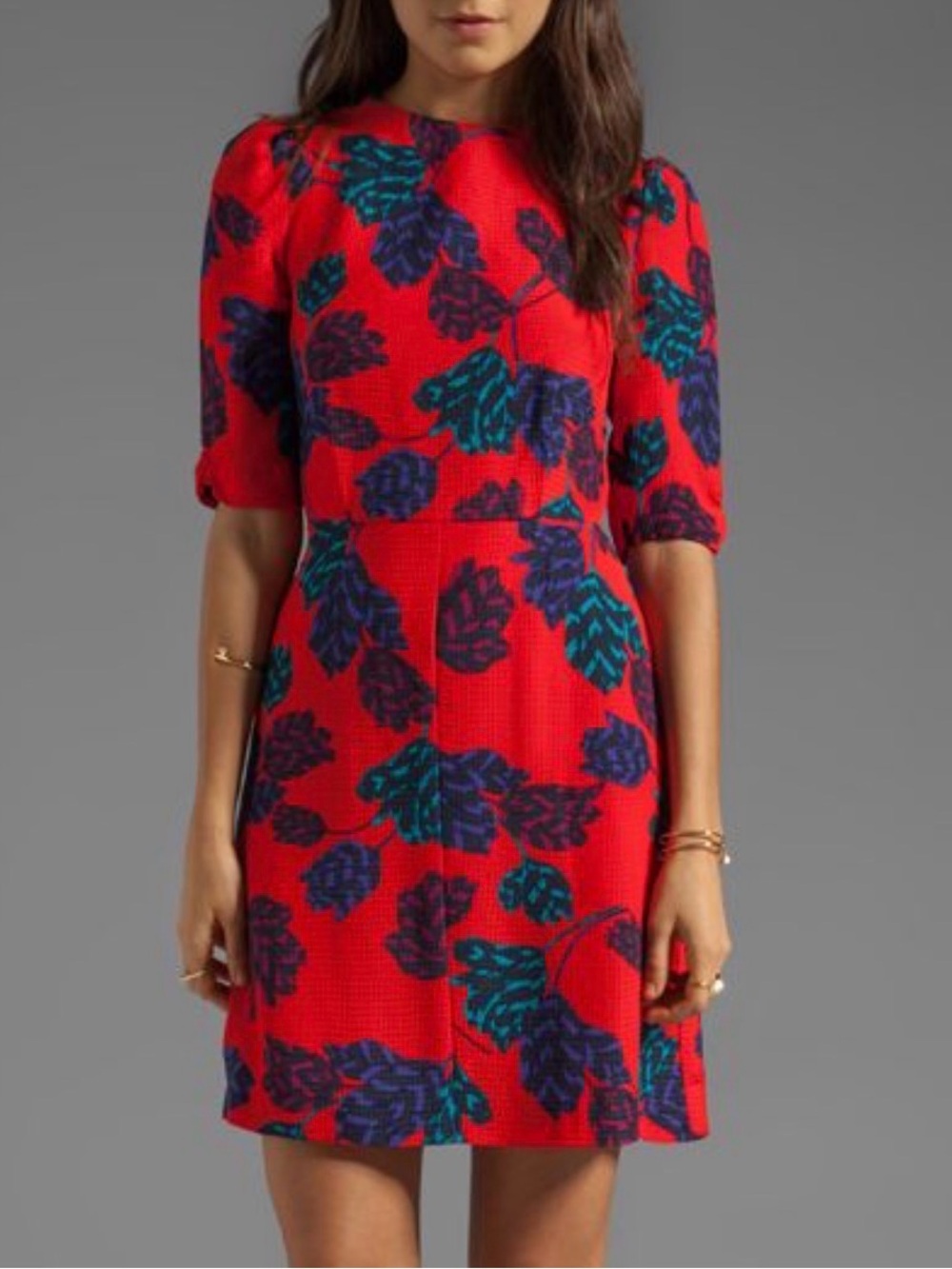Marc by Marc Jacobs Mareika red tulip print dress textured 100% silk-jacquard 4 - Picture 3 of 17